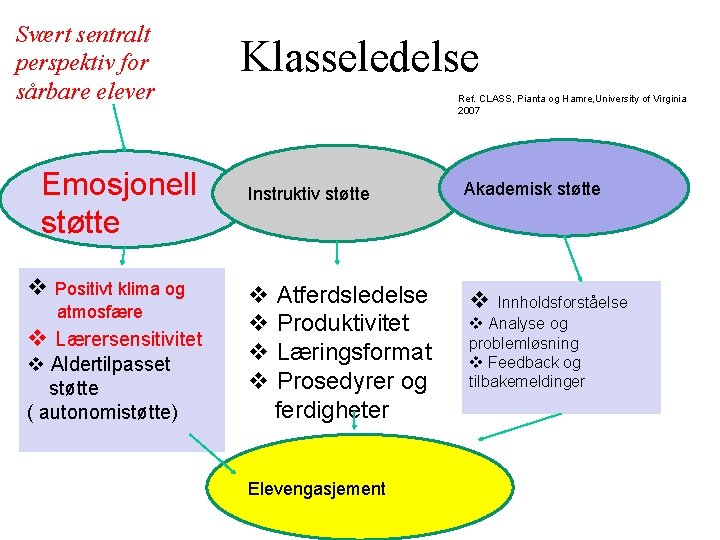Svært sentralt perspektiv for sårbare elever Emosjonell støtte v Positivt klima og atmosfære v Svært sentralt perspektiv for sårbare elever Emosjonell støtte v Positivt klima og atmosfære v