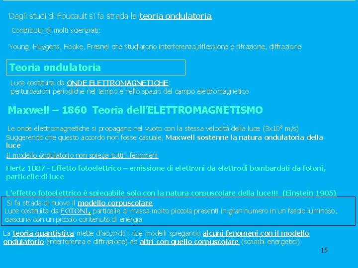 Dagli studi di Foucault si fa strada la teoria ondulatoria Contributo di molti scienziati: