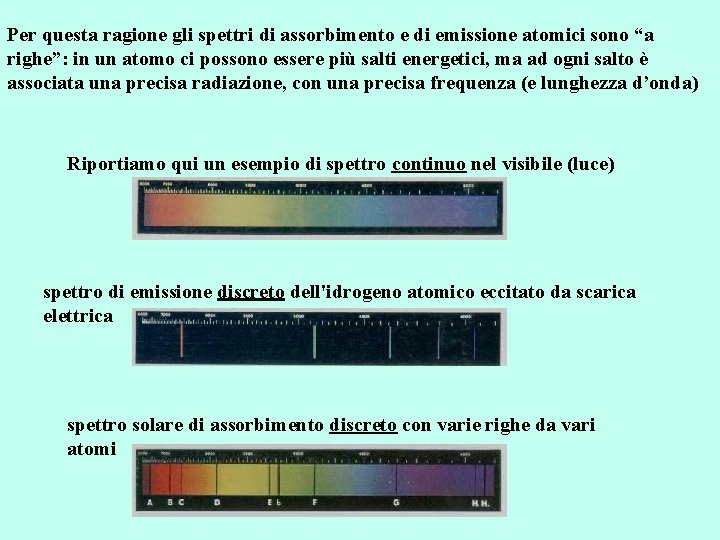 Per questa ragione gli spettri di assorbimento e di emissione atomici sono “a righe”: