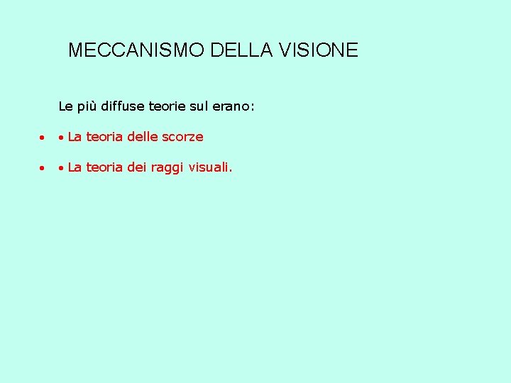 MECCANISMO DELLA VISIONE Le più diffuse teorie sul erano: La teoria delle scorze La