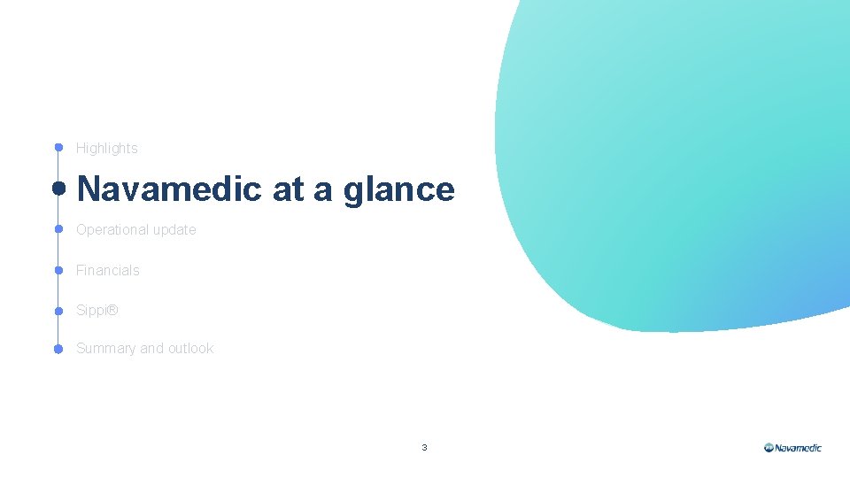 Highlights Navamedic at a glance Operational update Financials Sippi® Summary and outlook 3 