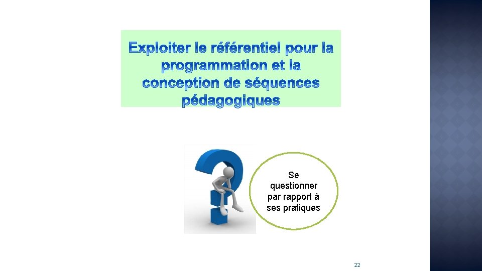 Se questionner par rapport à ses pratiques 22 