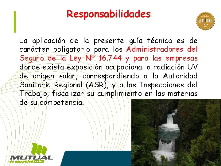 Responsabilidades La aplicación de la presente guía técnica es de carácter obligatorio para los