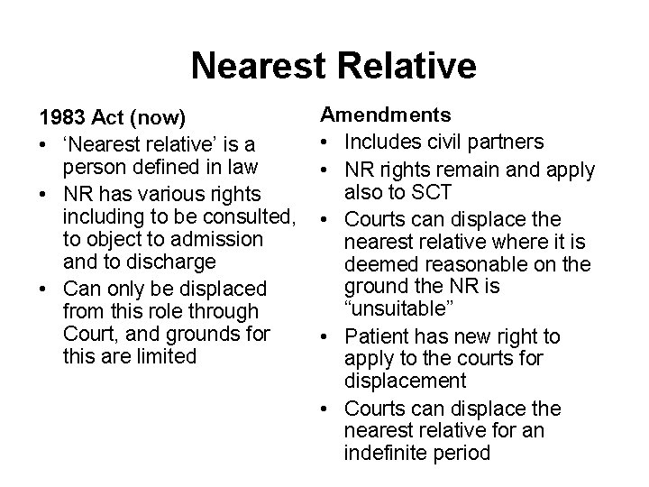 Nearest Relative 1983 Act (now) • ‘Nearest relative’ is a person defined in law
