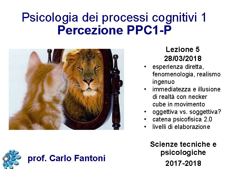 Psicologia dei processi cognitivi 1 Percezione PPC 1 -P Lezione 5 28/03/2018 • esperienza