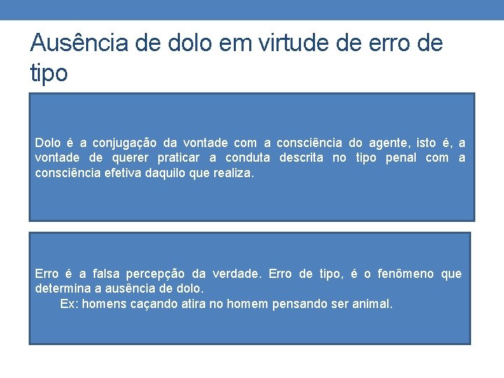 Ausência de dolo em virtude de erro de tipo Dolo é a conjugação da