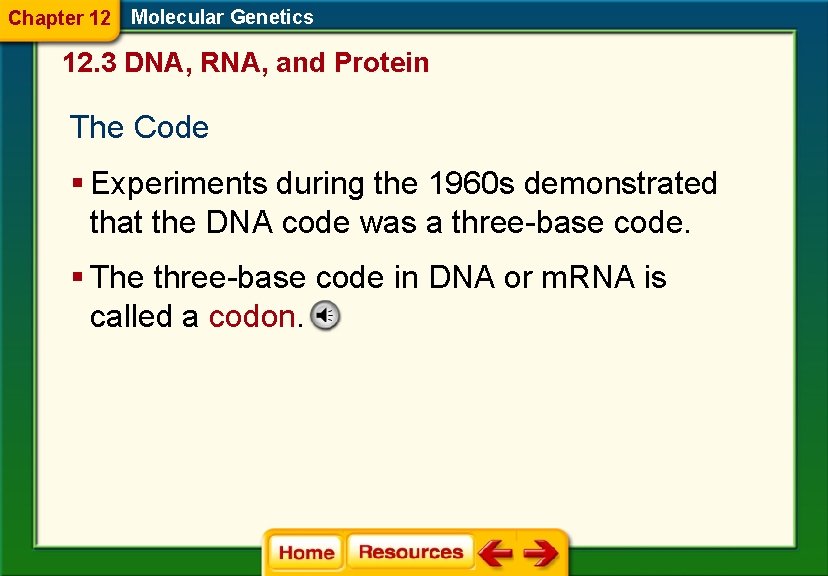 Chapter 12 Molecular Genetics 12. 3 DNA, RNA, and Protein The Code § Experiments