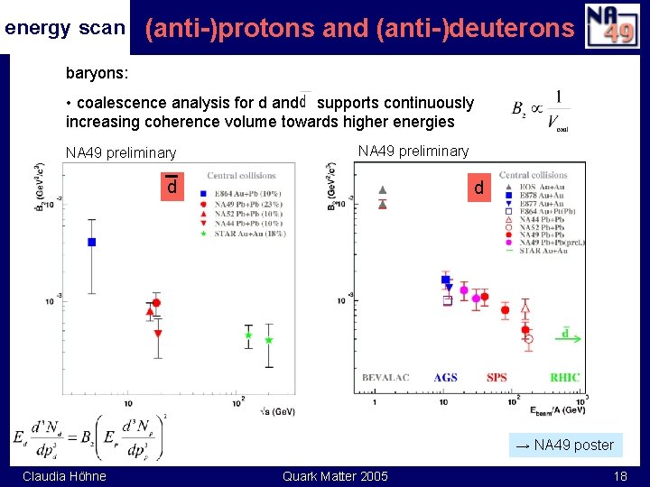 energy scan (anti-)protons and (anti-)deuterons baryons: • coalescence analysis for d and supports continuously