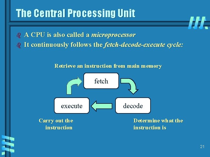 The Central Processing Unit b b A CPU is also called a microprocessor It