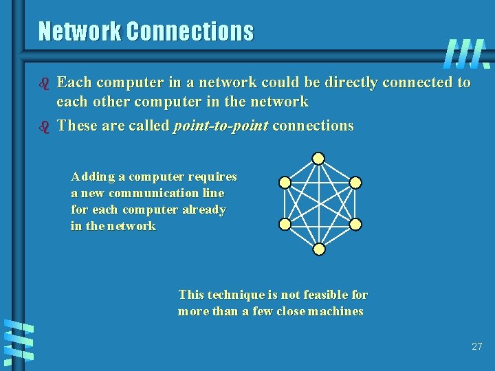 Network Connections b b Each computer in a network could be directly connected to