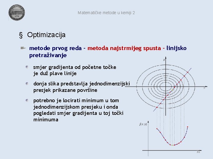 Matematičke metode u kemiji 2 § Optimizacija metode prvog reda – metoda najstrmijeg spusta