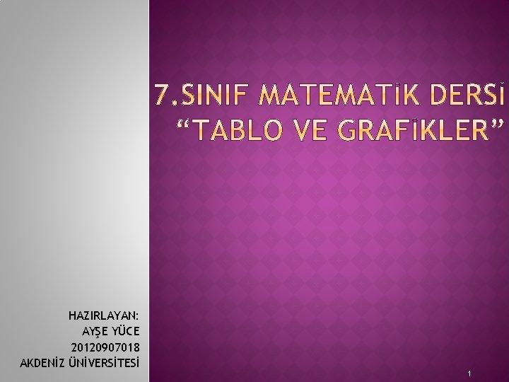 HAZIRLAYAN: AYŞE YÜCE 20120907018 AKDENİZ ÜNİVERSİTESİ 1 