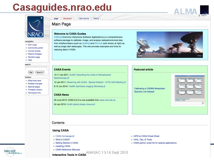 Casaguides. nrao. edu ANASAC 13 -14 Sept 2010 ALMA Casaguides. nrao. edu ANASAC 13 -14 Sept 2010 ALMA