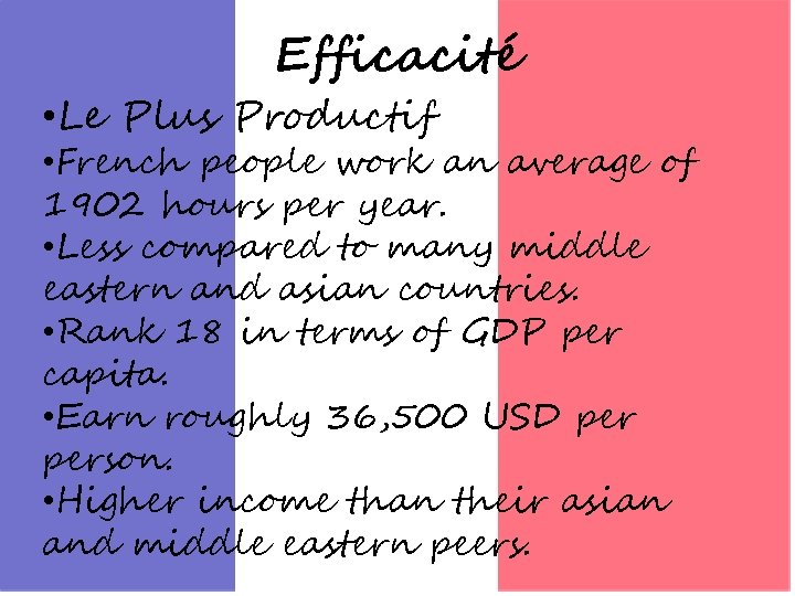 Efficacité • Le Plus Productif • French people work an average of 1902 hours