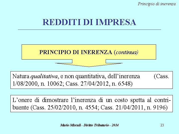 Principio di inerenza REDDITI DI IMPRESA ________________________________________________________________________ PRINCIPIO DI INERENZA (continua) Natura qualitativa, e