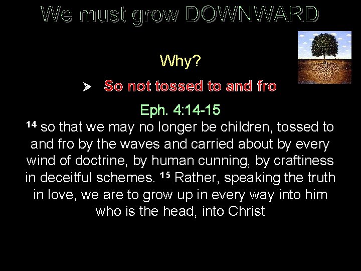 Why? Ø So not tossed to and fro Eph. 4: 14 -15 14 so