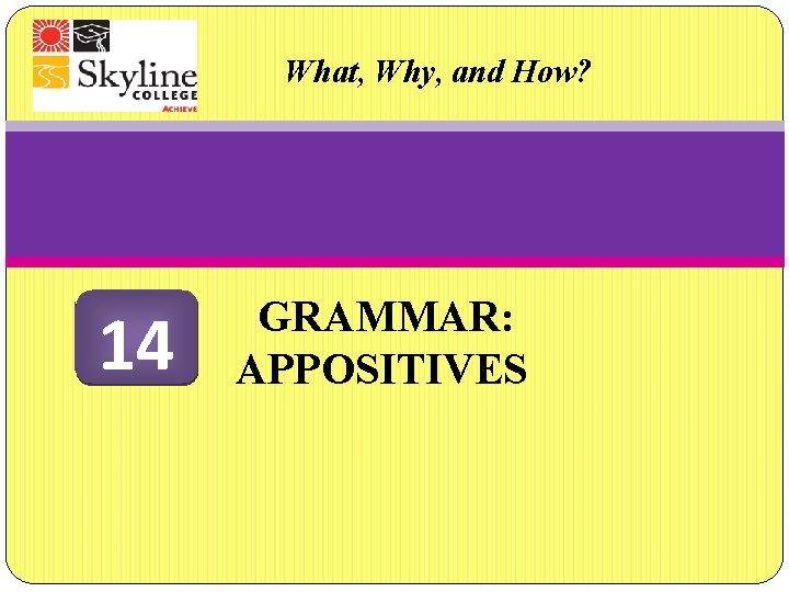 What, Why, and How? 14 GRAMMAR: APPOSITIVES 