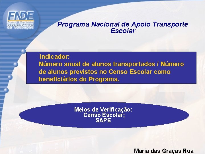 Programa Nacional de Apoio Transporte Escolar Indicador: Número anual de alunos transportados / Número