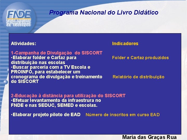  Programa Nacional do Livro Didático Atividades: Indicadores 1 -Campanha de Divulgação do SISCORT