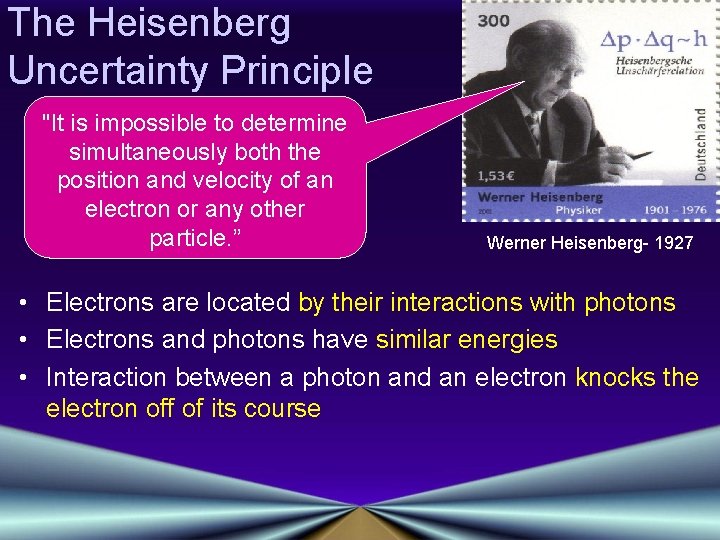 The Heisenberg Uncertainty Principle "It is impossible to determine simultaneously both the position and