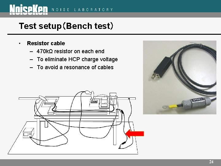 Test setup（Bench test） • Resistor cable – 470 kΩ resistor on each end –