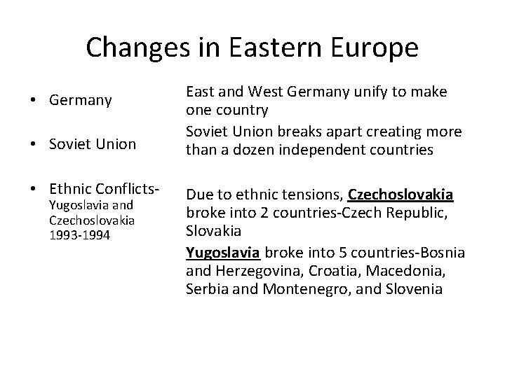 Changes in Eastern Europe • Germany • Soviet Union • Ethnic Conflicts. Yugoslavia and Changes in Eastern Europe • Germany • Soviet Union • Ethnic Conflicts. Yugoslavia and