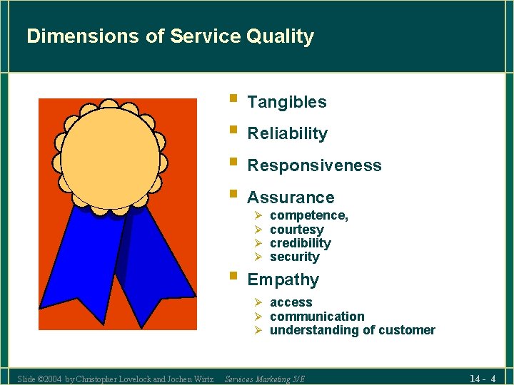 Dimensions of Service Quality § Tangibles § Reliability § Responsiveness § Assurance Ø Ø