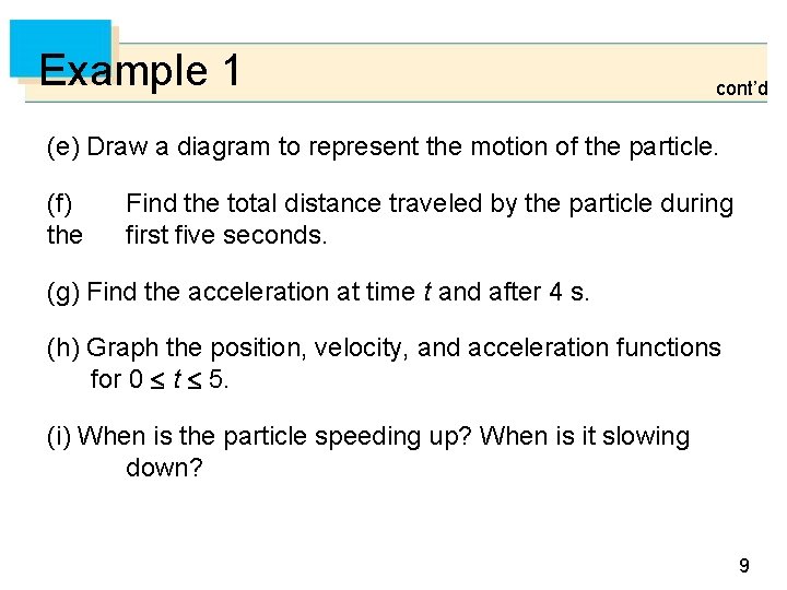 Example 1 cont’d (e) Draw a diagram to represent the motion of the particle.