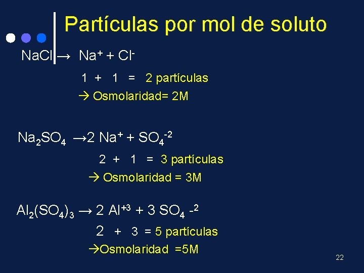 Partículas por mol de soluto Na. Cl → Na+ + Cl 1 + 1