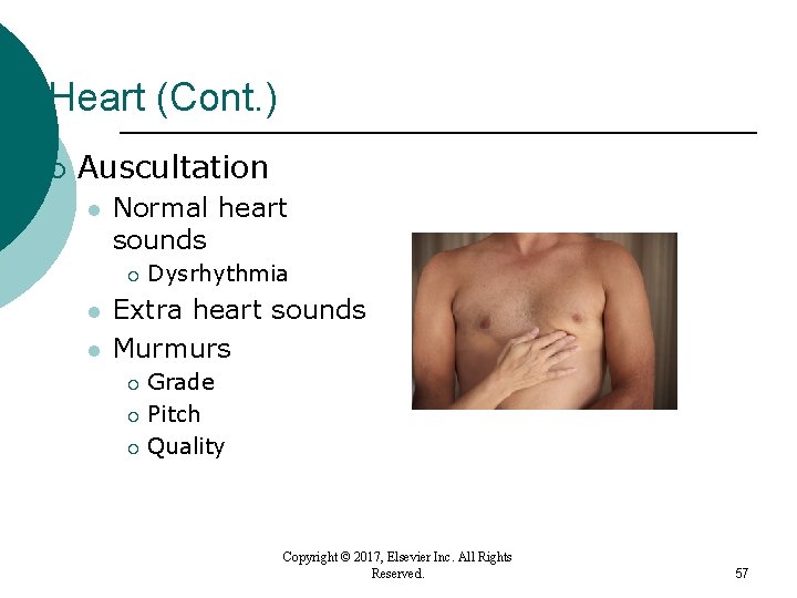 Heart (Cont. ) ¡ Auscultation l Normal heart sounds ¡ l l Dysrhythmia Extra Heart (Cont. ) ¡ Auscultation l Normal heart sounds ¡ l l Dysrhythmia Extra