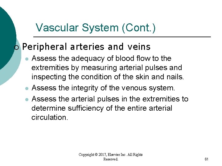Vascular System (Cont. ) ¡ Peripheral arteries and veins l l l Assess the Vascular System (Cont. ) ¡ Peripheral arteries and veins l l l Assess the