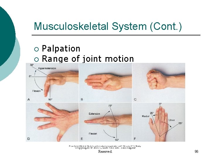 Musculoskeletal System (Cont. ) Palpation ¡ Range of joint motion ¡ Copyright © 2017, Musculoskeletal System (Cont. ) Palpation ¡ Range of joint motion ¡ Copyright © 2017,