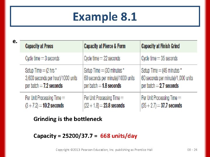 Example 8. 1 e. Grinding is the bottleneck Capacity = 25200/37. 7 = 668