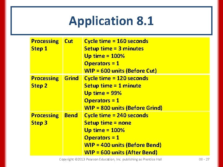 Application 8. 1 Processing Cut Step 1 Cycle time = 160 seconds Setup time