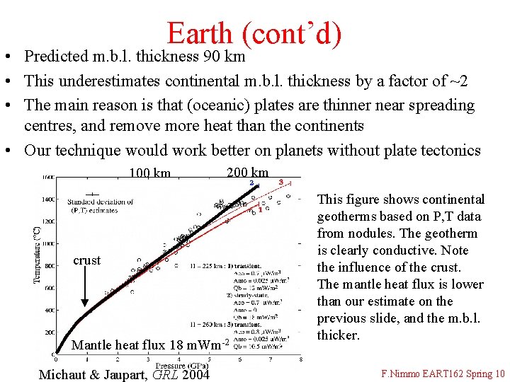 Earth (cont’d) • Predicted m. b. l. thickness 90 km • This underestimates continental