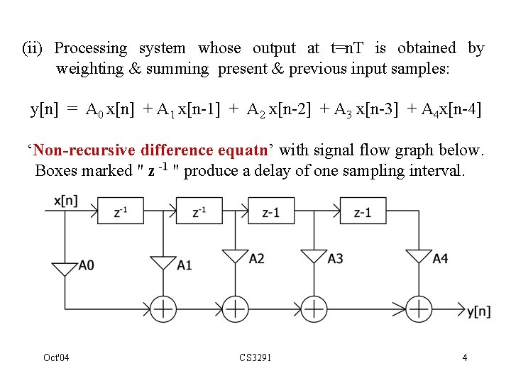 (ii) Processing system whose output at t=n. T is obtained by weighting & summing