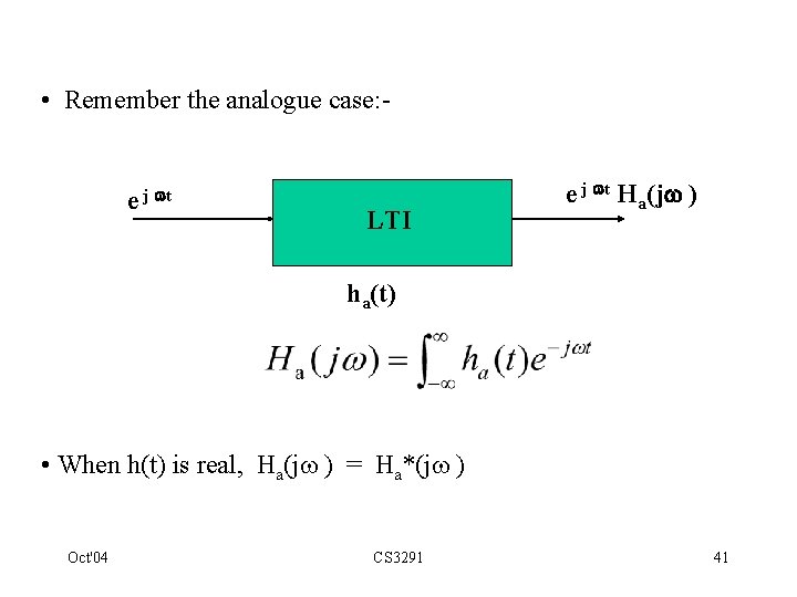  • Remember the analogue case: - e j t LTI e j t