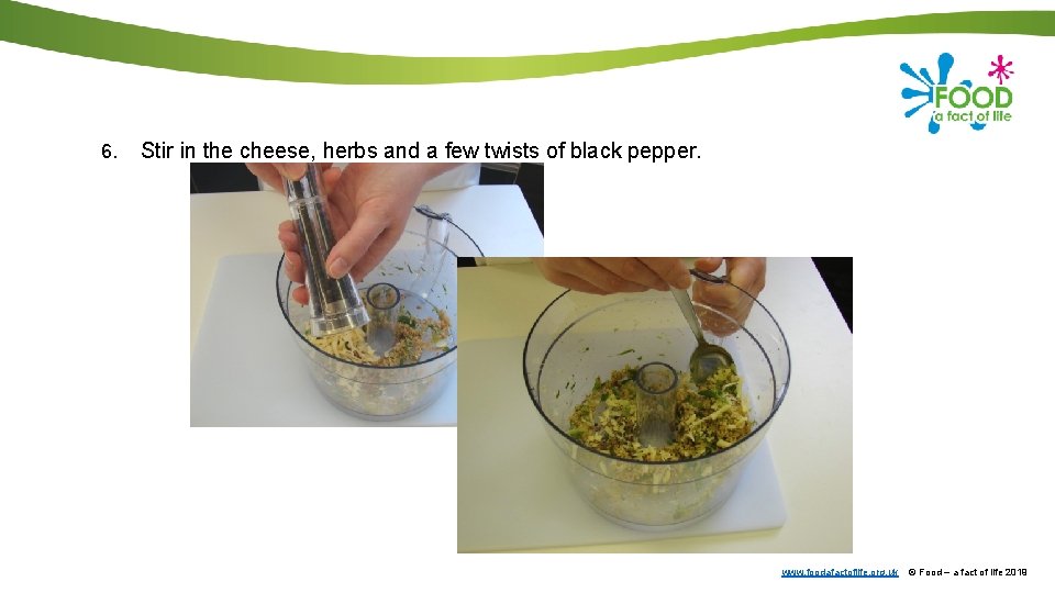6. Stir in the cheese, herbs and a few twists of black pepper. www.
