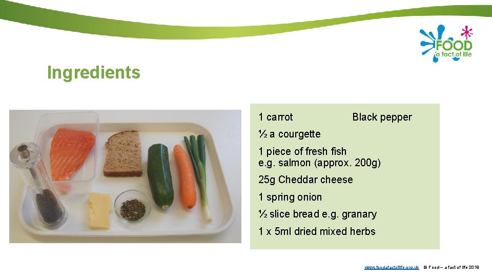 Ingredients 1 carrot Black pepper ½ a courgette 1 piece of fresh fish e.