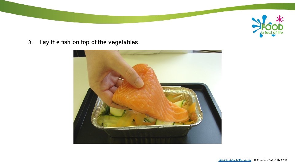 3. Lay the fish on top of the vegetables. www. foodafactoflife. org. uk ©