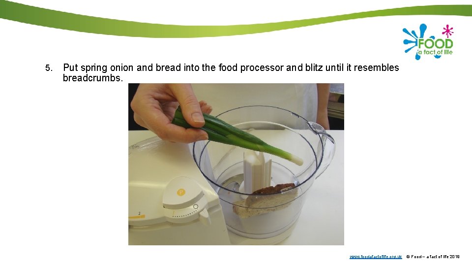 5. Put spring onion and bread into the food processor and blitz until it