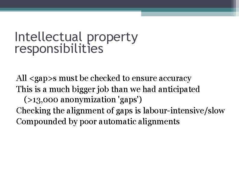 Intellectual property responsibilities All <gap>s must be checked to ensure accuracy This is a