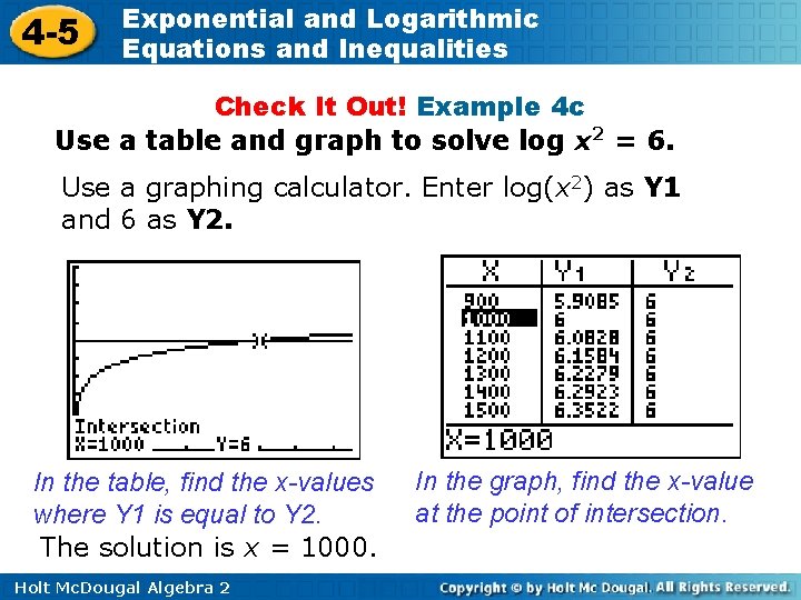 4 -5 Exponential and Logarithmic Equations and Inequalities Check It Out! Example 4 c