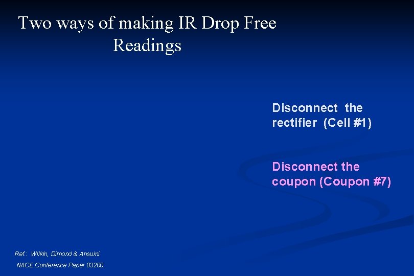 Two ways of making IR Drop Free Readings Disconnect the rectifier (Cell #1) Disconnect