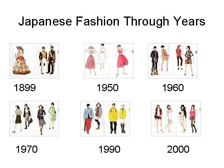 Japanese Fashion Through Years 1899 1950 1970 1990 1960 2000 