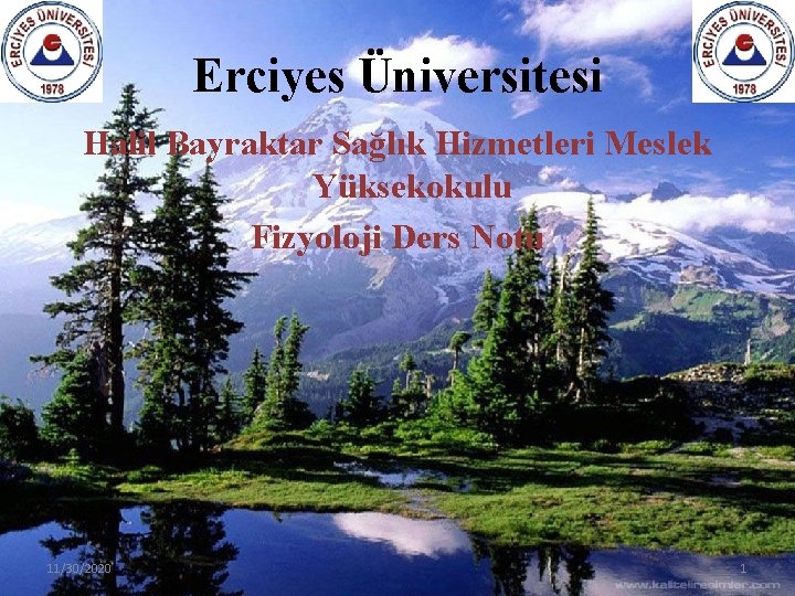 Erciyes Üniversitesi Halil Bayraktar Sağlık Hizmetleri Meslek Yüksekokulu Fizyoloji Ders Notu 11/30/2020 1 