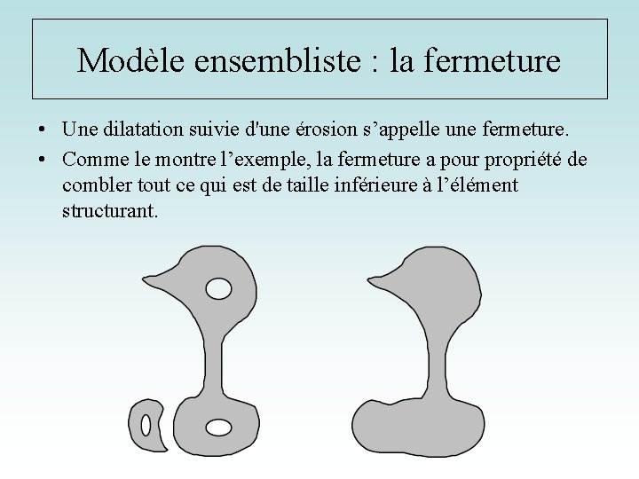 Modèle ensembliste : la fermeture • Une dilatation suivie d'une érosion s’appelle une fermeture.