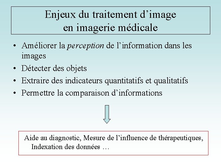 Enjeux du traitement d’image en imagerie médicale • Améliorer la perception de l’information dans