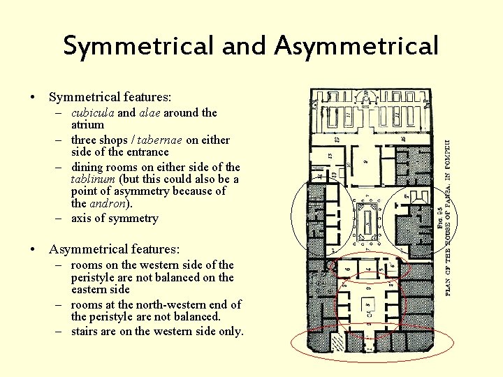 Symmetrical and Asymmetrical • Symmetrical features: – cubicula and alae around the atrium –