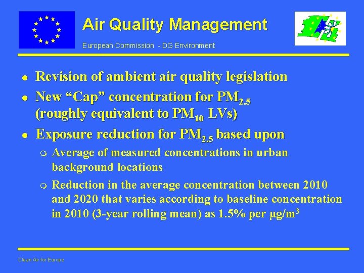 Air Quality Management European Commission - DG Environment l l l Revision of ambient
